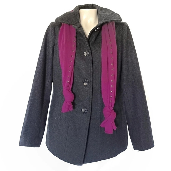TOWER by London Fog Wool Blend Pea Coat A-Line Neutral Preppy Minimalist Classic - Picture 1 of 6